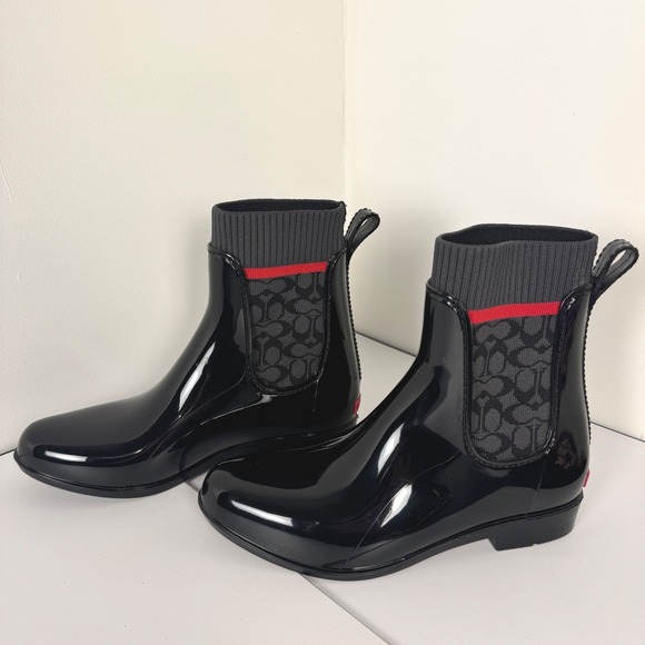 Women's Coach Rivington Rain Booties Black Rubber Boots Sz 7 Slip On - Picture 11 of 15